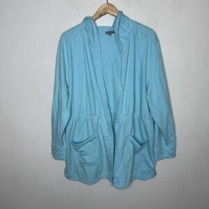 T by Talbots Slub Terry Cinched Waist Hooded Cardigan Blue Beach Women's‎ 3X